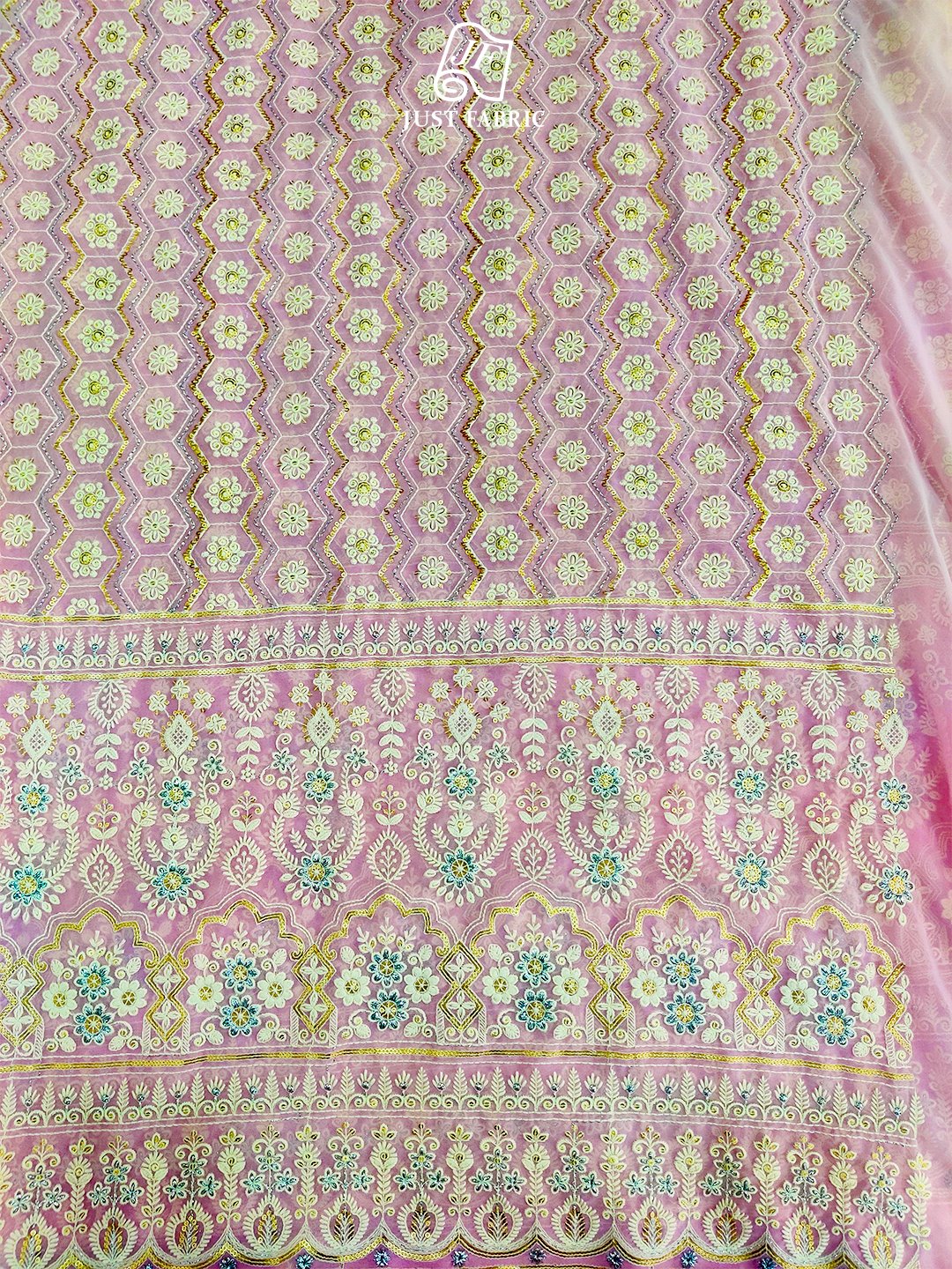 Chicken kari &  lakhknowi Thread Work on Panel on Georgette Fabric With  Lucknowi Embroidery (56" Inch Width) JUST FABRIC