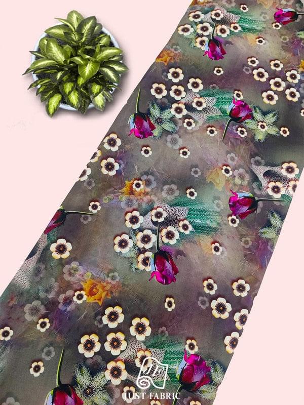 Digital Floral Print All over on Fine & Soft Crepe Fabric  ( 44" Inch Width)