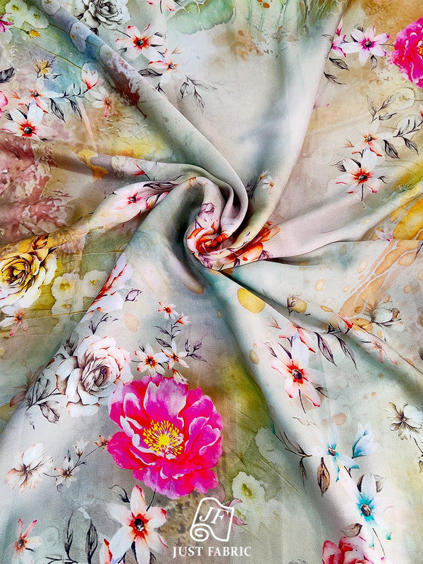 Digital Floral Print All over on Fine n soft  and Flowy  Satin Georgette Fabric  ( 44" Inch Width) JUST FABRIC