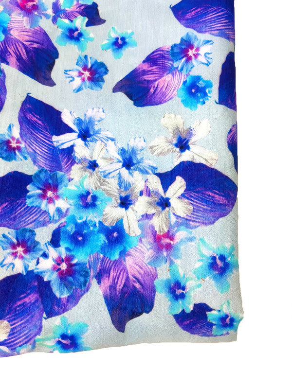 Digital Print Floral All over with border on Cotton Linen Satin Fabric  ( 44" Inch Width) JUST FABRIC