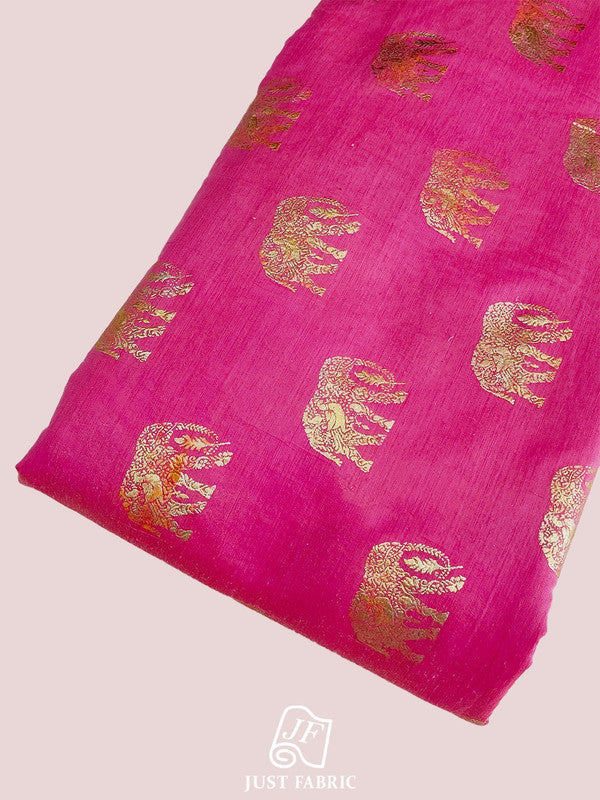 Elephant Butti Foil Print All over on Royal Chanderi  Silk Fabric  ( 44" Inch Width) JUST FABRIC