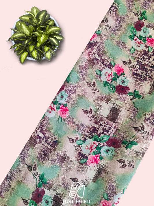 Geometrical Floral Digital Print All over on Fine and Flowy  Georgette Fabric  ( 44" Inch Width) JUST FABRIC
