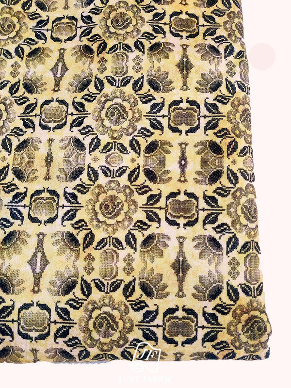 Geometrical Flower Digital Print All over on Fine Dupian Silk Fabric  ( 44" Inch Width) JUST FABRIC