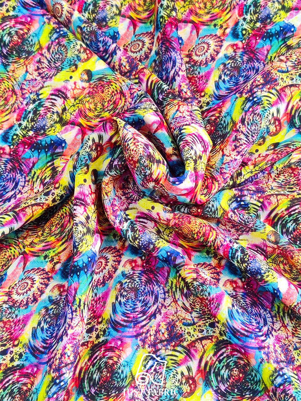 Geometrical Psychedelic Digital Print All over on Fine and Flowy  Georgette Fabric  ( 44" Inch Width) JUST FABRIC