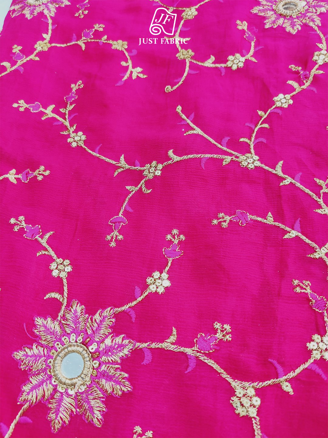 Golden Zari Thread Work Floral Jaal  All over on Georgette Fabric With  Embroidery (44" Inch Width) JUST FABRIC