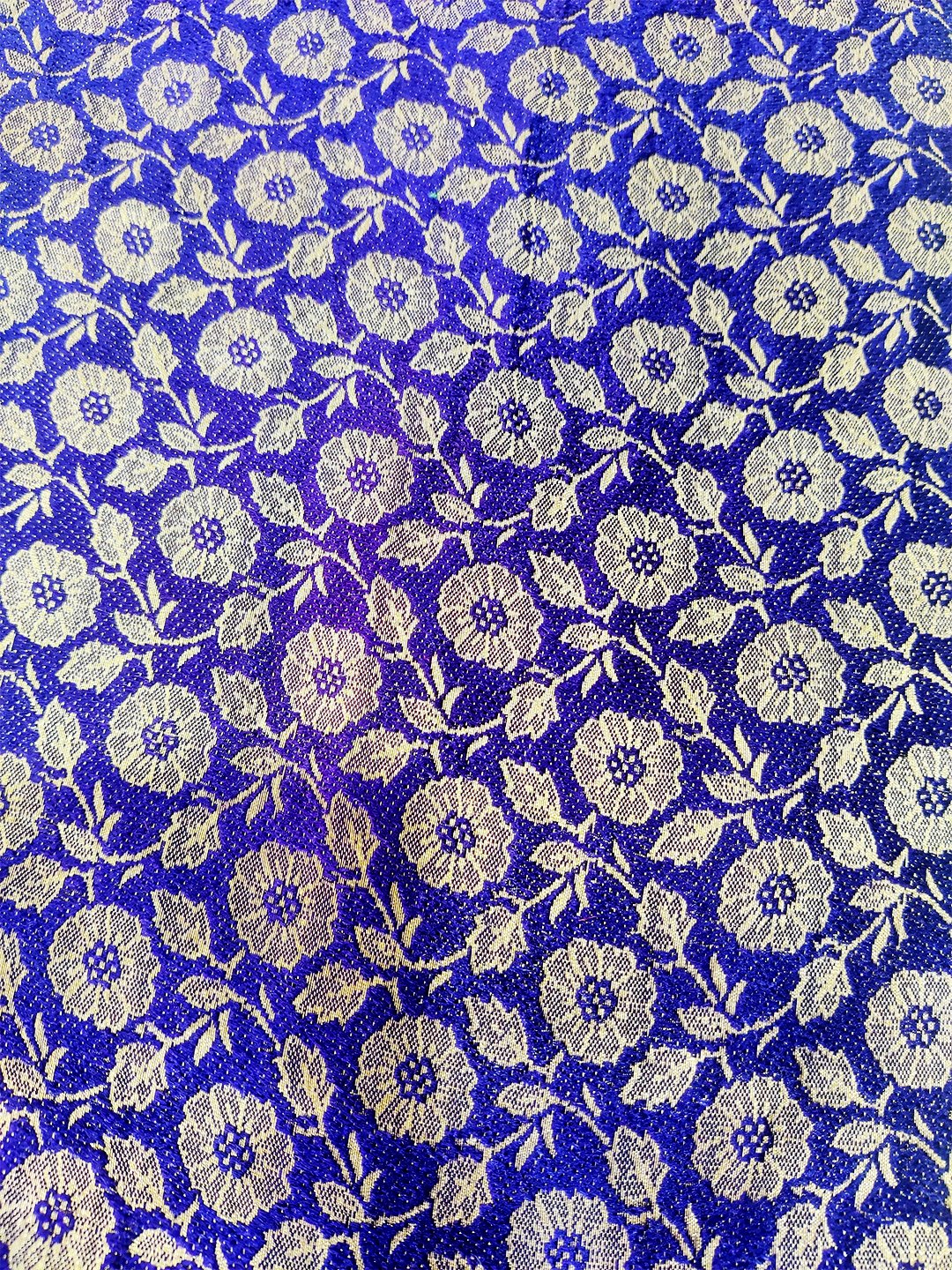 Royal Blue Golden Jari Banarsi Silk Brocade with Floral Jaal ( 44" inch Width ) JUST FABRIC