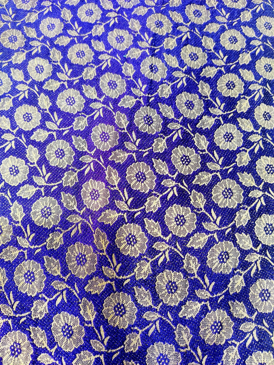 Royal Blue Golden Jari Banarsi Silk Brocade with Floral Jaal  ( 44" inch Width ) JUST FABRIC