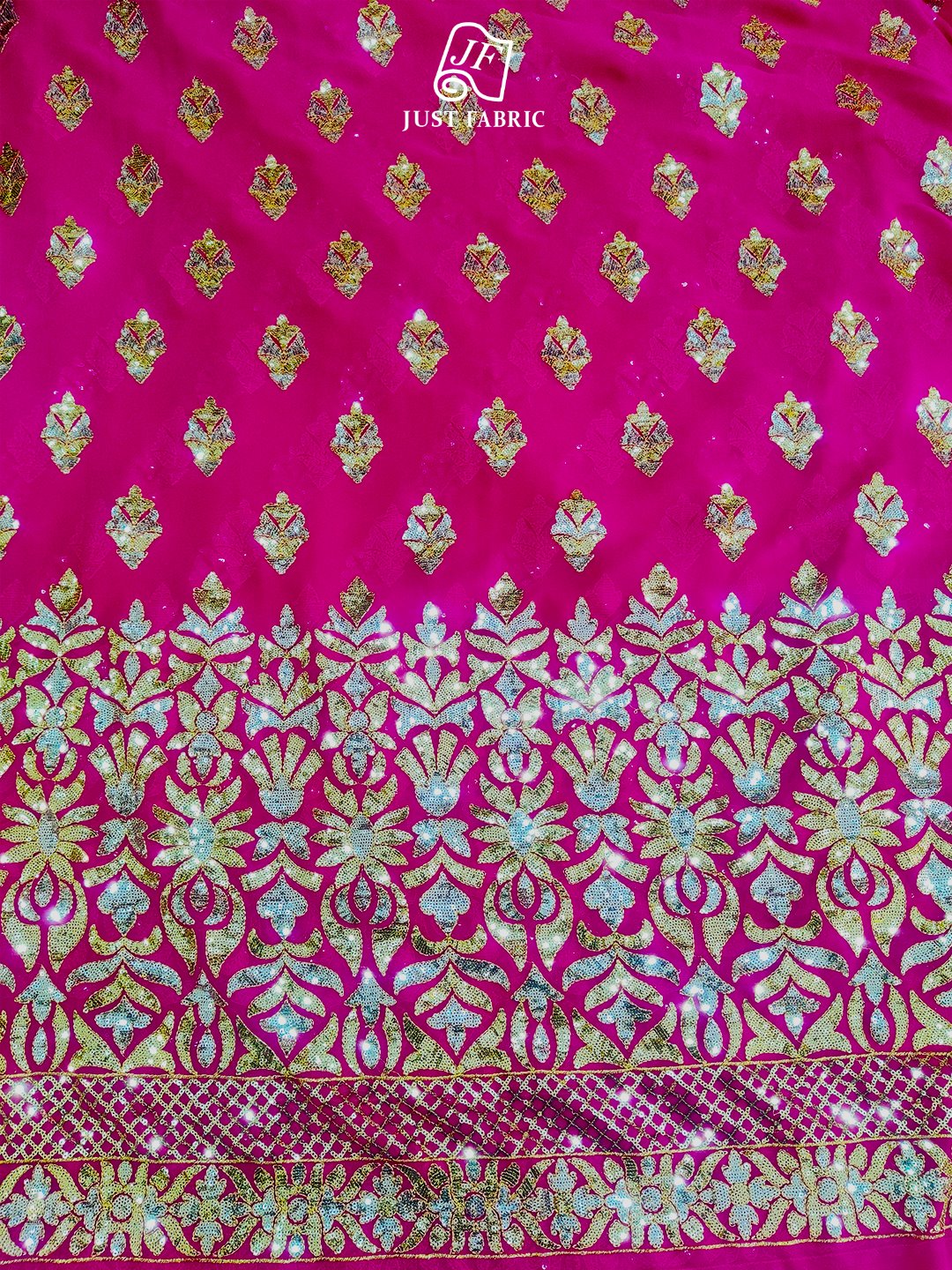 Sequins Work in  All over and Panel on Georgette Fabric With Embroidery ( 44" Inch Width) JUST FABRIC