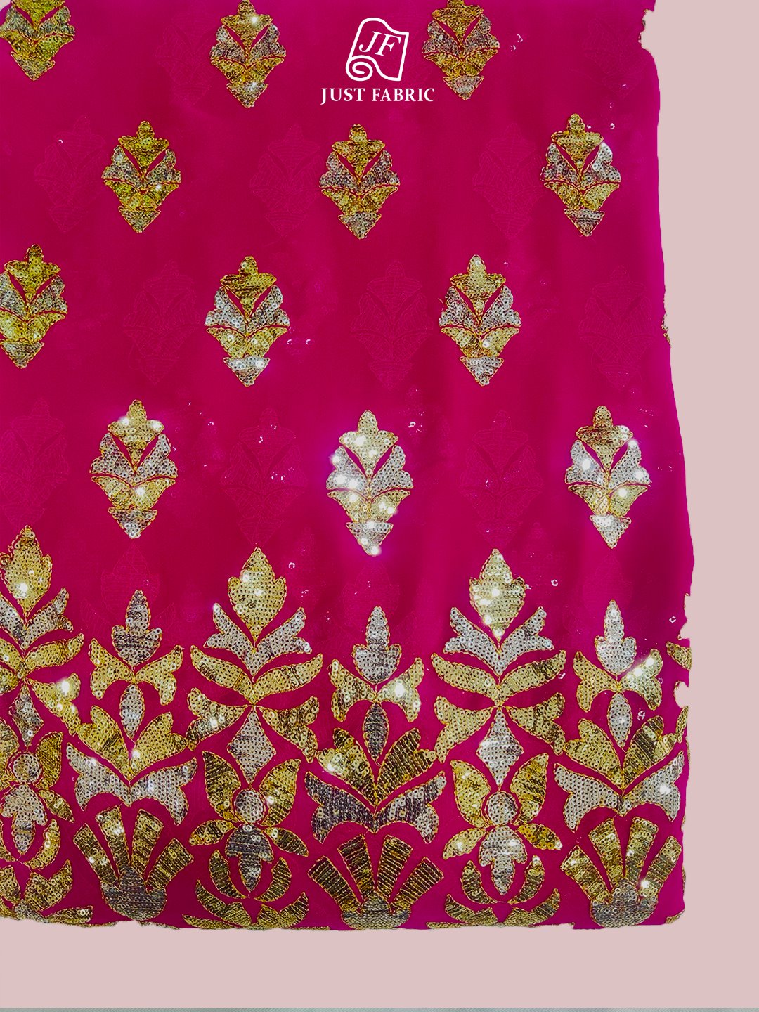 Sequins Work in  All over and Panel on Georgette Fabric With Embroidery ( 44" Inch Width) JUST FABRIC