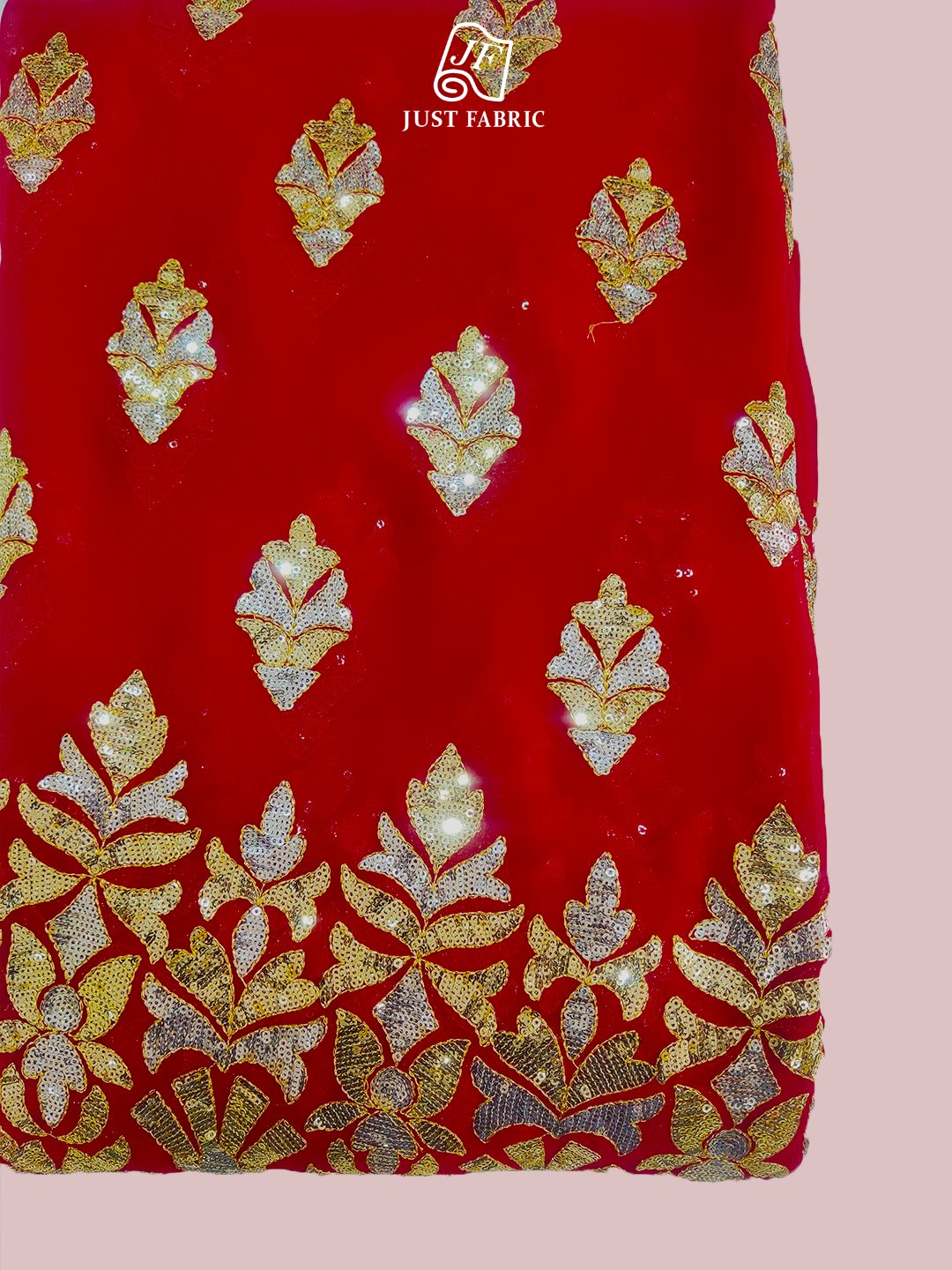 Sequins Work in  All over and Panel on Georgette Fabric With Embroidery ( 44" Inch Width) JUST FABRIC
