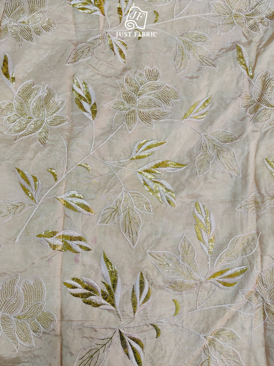 Thread & Golden  Foil work of Floral Jaal Allover on Upada Silk Fabric With Embroidery ( 44" Inch Width) JUST FABRIC