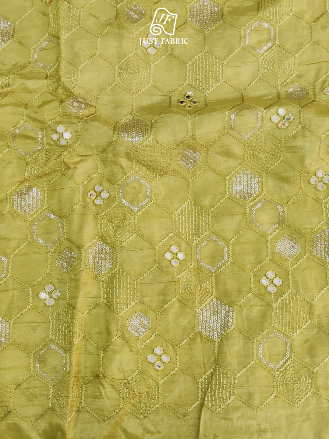 Thread work Hexagon Jaal on Upada Silk Fabric With Embroidery ( 44" Inch Width) JUST FABRIC