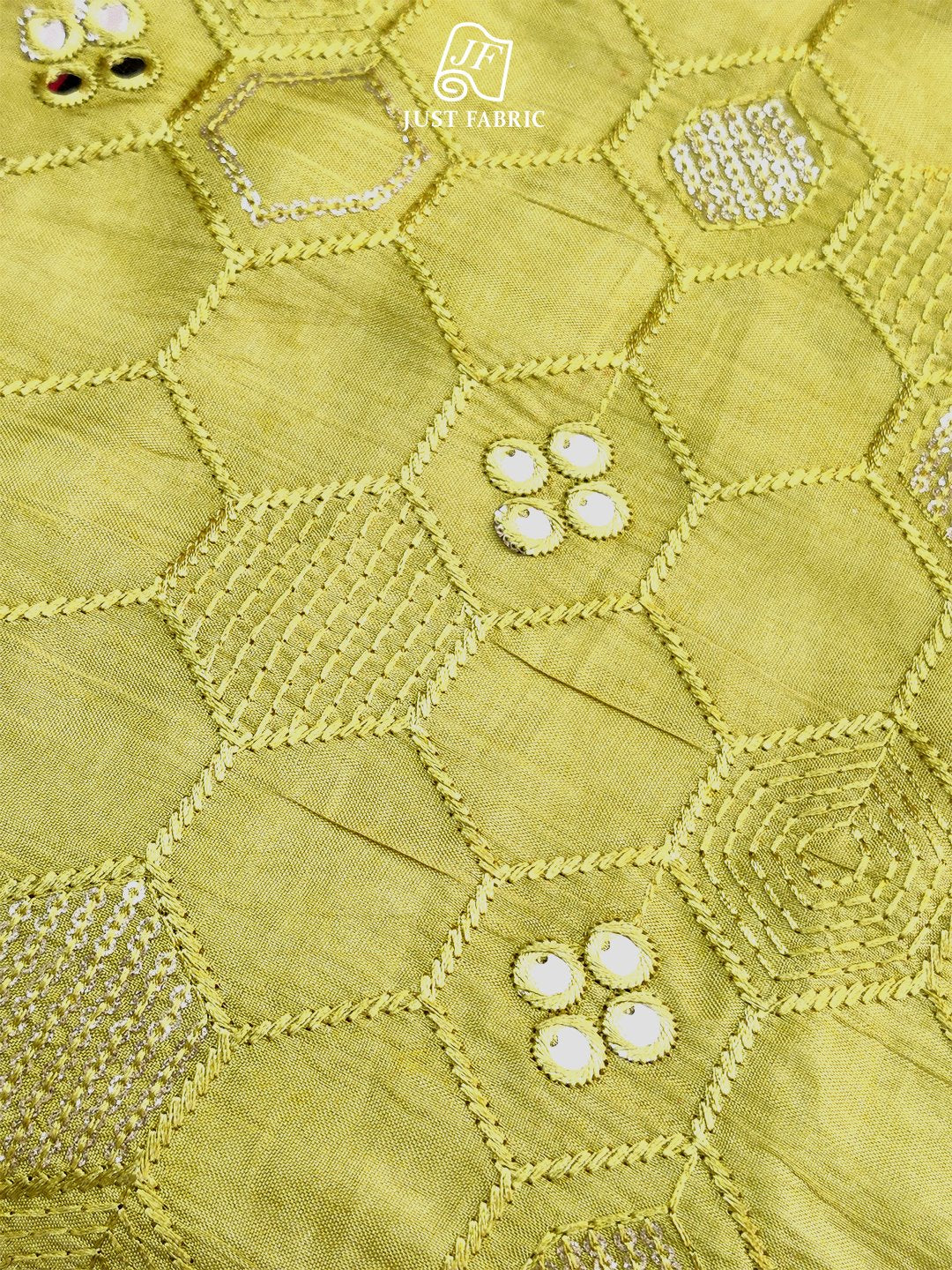 Thread work Hexagon Jaal on Upada Silk Fabric With Embroidery ( 44" Inch Width) JUST FABRIC