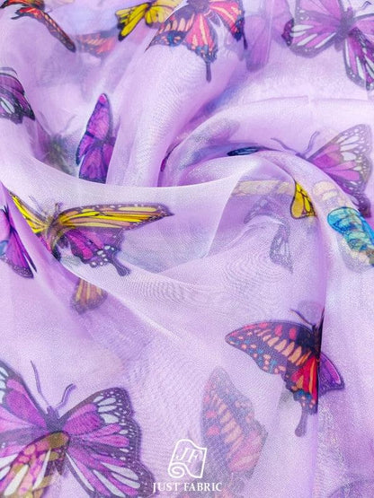 Butterfly Digital Print All over on Fine  Organza Fabric  ( 60" Inch Width)