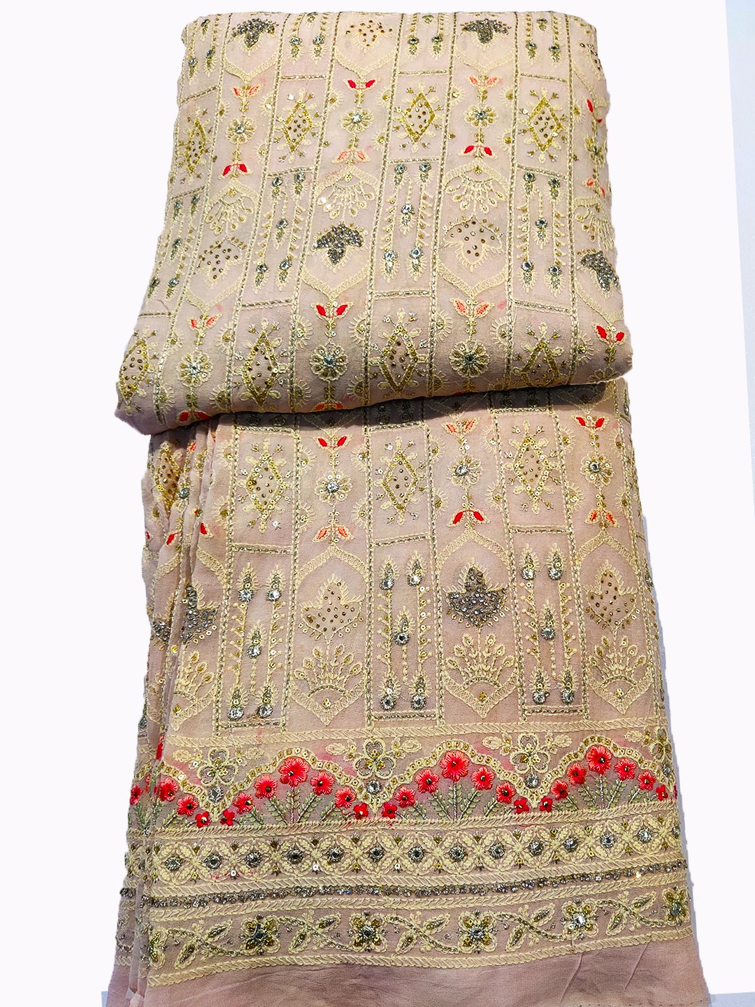 Chicken kari &  lakhknowi Thread Work on Panel on Georgette Fabric With  Lucknowi Embroidery (56" Inch Width) JUST FABRIC