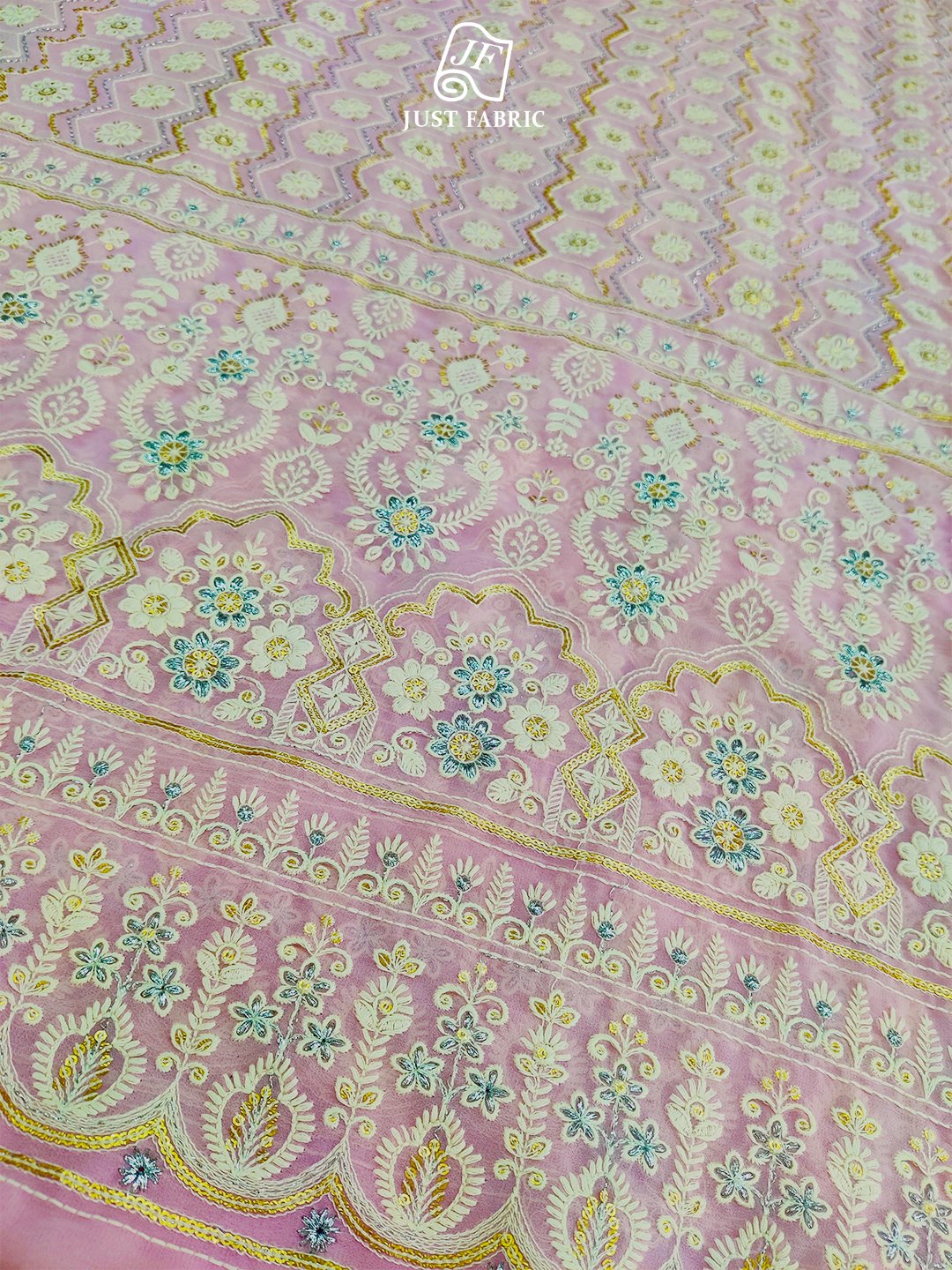 Chicken kari &  lakhknowi Thread Work on Panel on Georgette Fabric With  Lucknowi Embroidery (56" Inch Width) JUST FABRIC