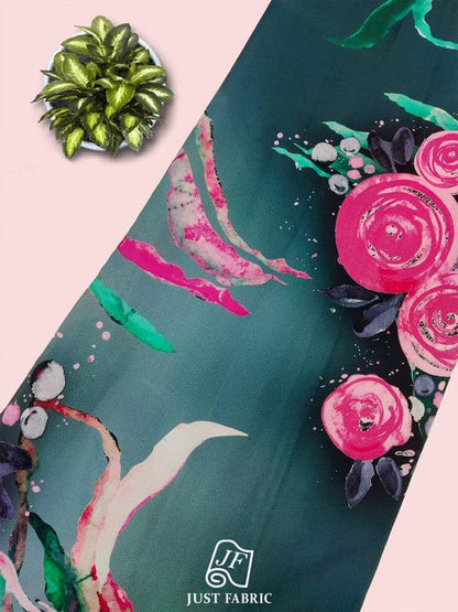 Digital Floral & Figure Print All over on Fine & Soft Crepe Fabric  ( 44" Inch Width)