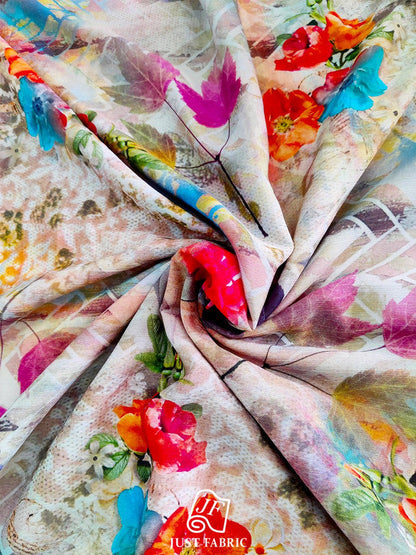 Digital Floral Print All over on Fine and Flowy  Wrinke Chiffon Fabric  ( 44" Inch Width) JUST FABRIC