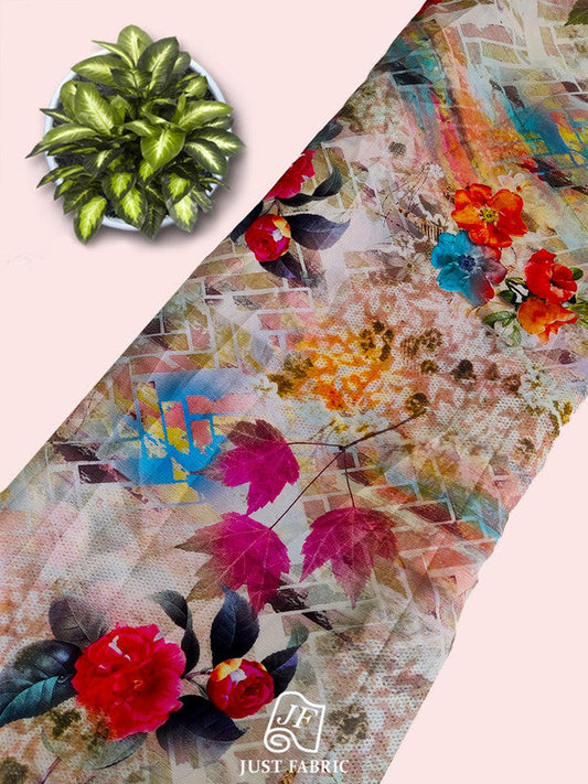 Digital Floral Print All over on Fine and Flowy  Wrinke Chiffon Fabric  ( 44" Inch Width) JUST FABRIC