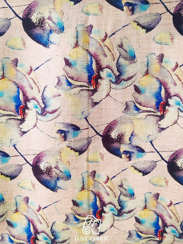 Digital Print All over on Fine Tusser Silk Fabric  ( 44" Inch Width) JUST FABRIC