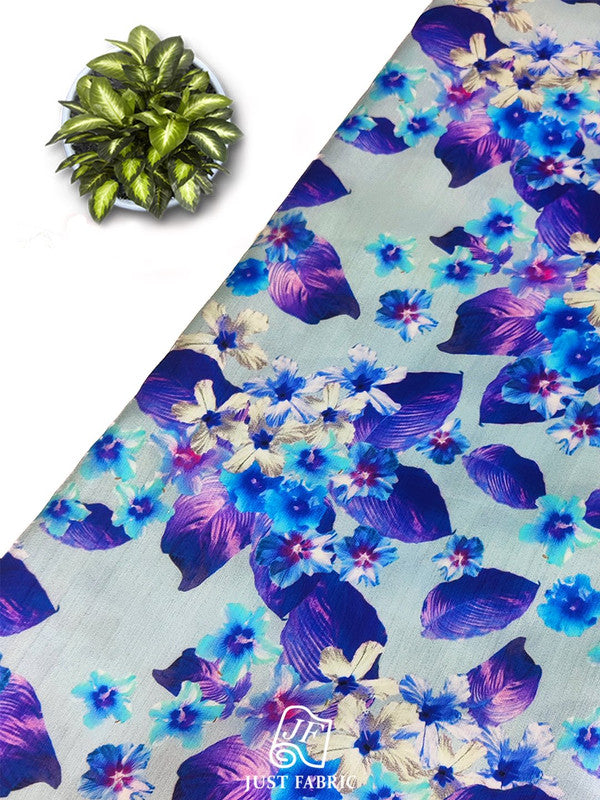 Digital Print Floral All over with border on Cotton Linen Satin Fabric  ( 44" Inch Width) JUST FABRIC