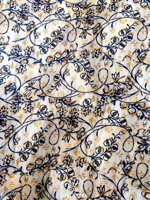 Digital Print Jaal All over with border on Cotton Linen Satin Fabric  ( 44" Inch Width) JUST FABRIC