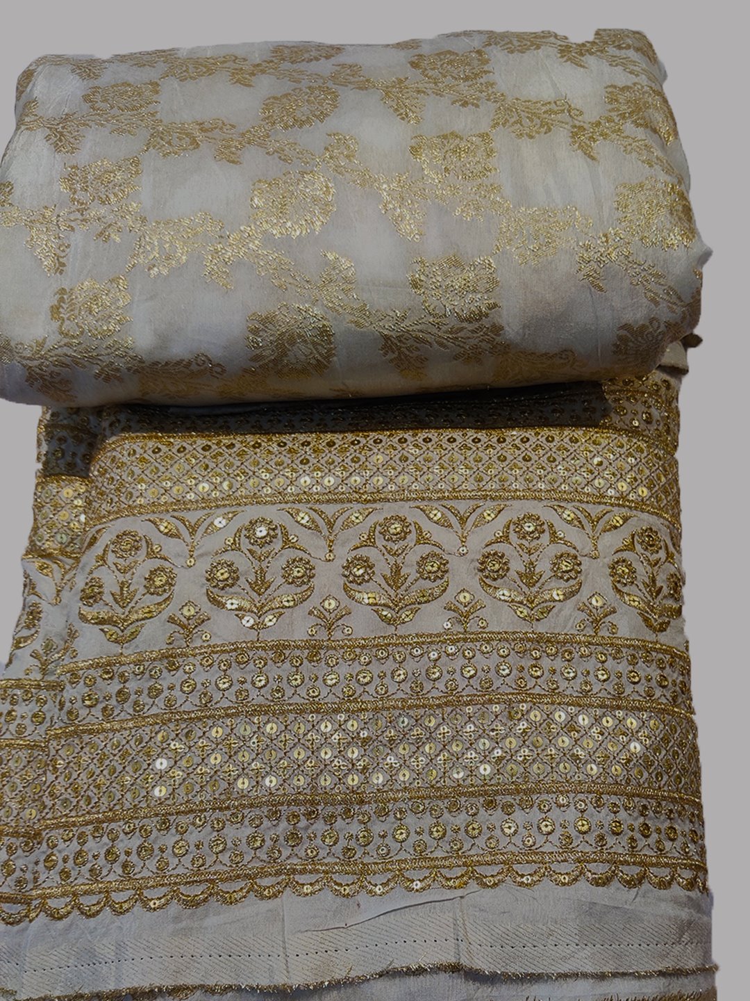 Dyeable Banarsi Silk brocade and Emroidery with Jari work in Daman (56" inches width) JUST FABRIC