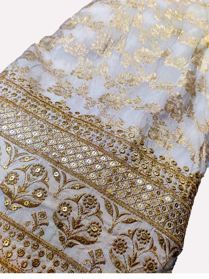 Dyeable Banarsi Silk brocade and Emroidery with Jari work in Daman (56" inches width) JUST FABRIC