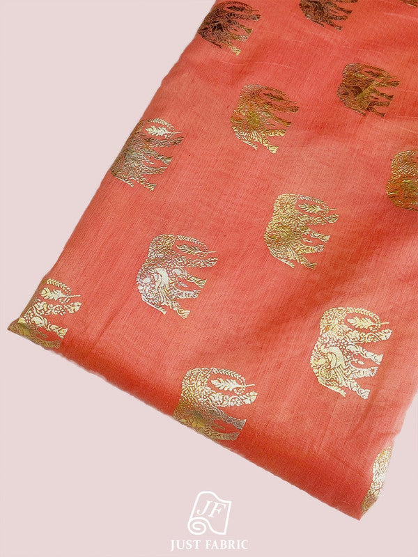Elephant Butti Foil Print All over on Royal Chanderi  Silk Fabric  ( 44" Inch Width) JUST FABRIC