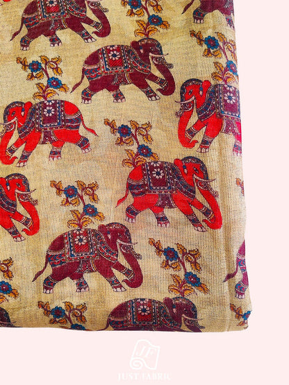 Elephant Print All over on Fine kota Doria fabric Fabric  ( 44" Inch Width) JUST FABRIC