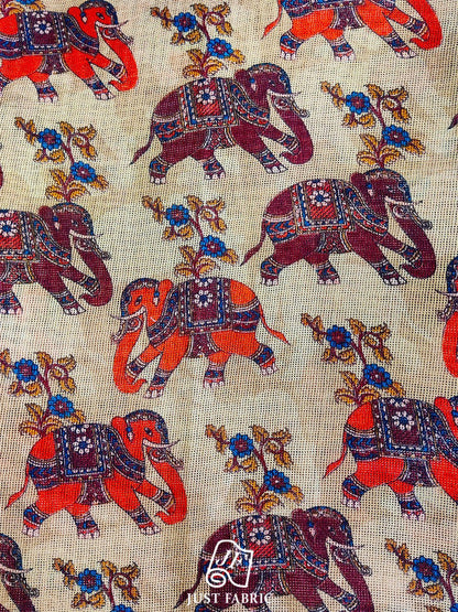 Elephant Print All over on Fine kota Doria fabric Fabric  ( 44" Inch Width) JUST FABRIC