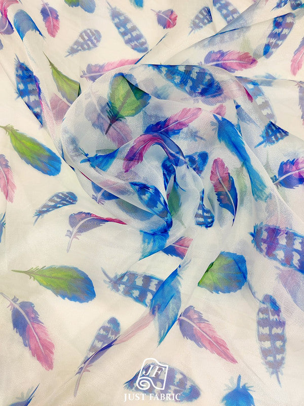 Feather Digital Print All over on Fine  Organza Fabric  ( 44" Inch Width) JUST FABRIC