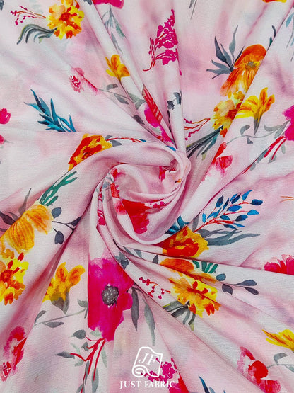 Floral Digital Print All over on Fine and Flowy  Chinon Chiffon  Fabric  ( 44" Inch Width) JUST FABRIC