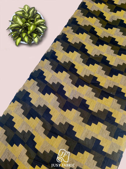 Geometrical Block pattern Digital Print All over on Fine Raw Silk Fabric  ( 44" Inch Width) JUST FABRIC
