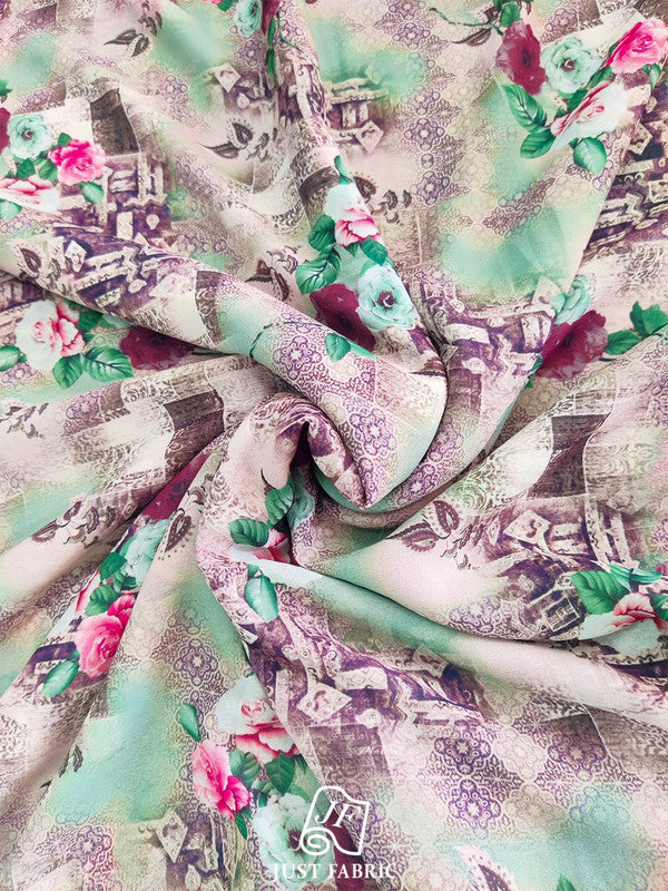 Geometrical Floral Digital Print All over on Fine and Flowy  Georgette Fabric  ( 44" Inch Width) JUST FABRIC