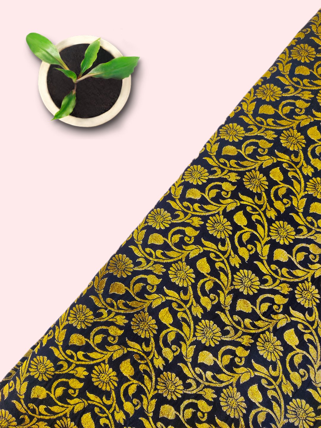 Golden Jari  Banarsi Silk Brocade with floral Jaal ( 44" inch Width ) JUST FABRIC