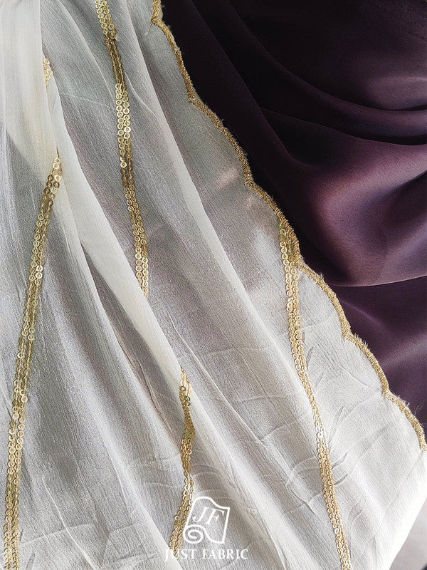 Golden Lehriya Sequins Embroidery Dyeable Chiffon Dupatta (2.25m Length) JUST FABRIC