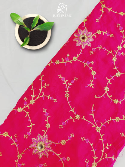 Golden Zari Thread Work Floral Jaal  All over on Georgette Fabric With  Embroidery (44" Inch Width) JUST FABRIC