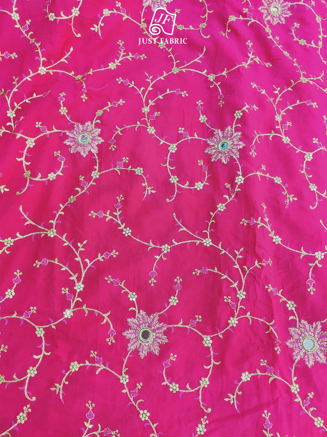 Golden Zari Thread Work Floral Jaal  All over on Georgette Fabric With  Embroidery (44" Inch Width) JUST FABRIC