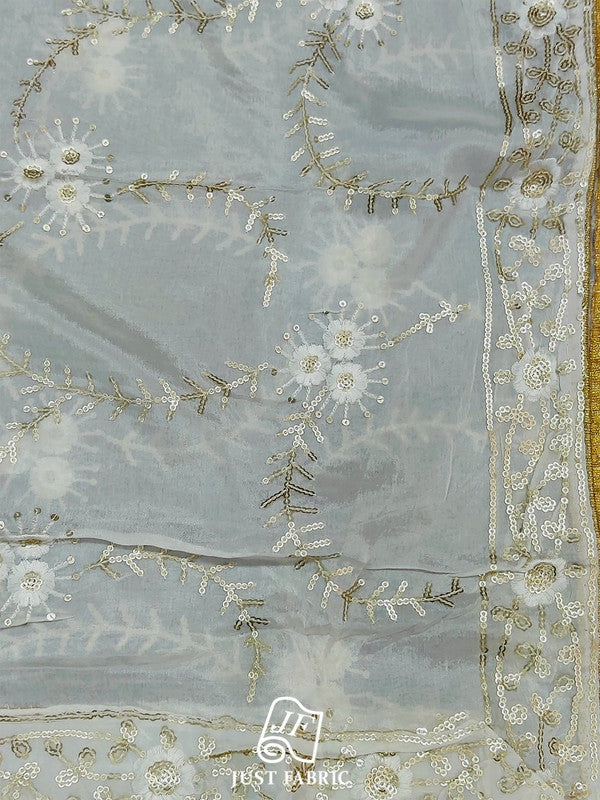 Heavy Sequins Embroidery Dyeable Chiffon Dupatta (2.25m Length) JUST FABRIC