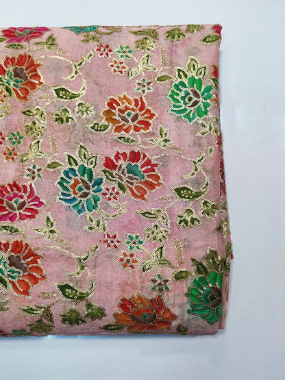 Multi Color Position Print On Chiffon Fabric With Sequins Embroidery (44" Inch Width) JUST FABRIC
