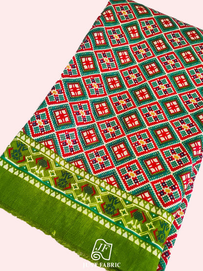 Patan Patola Digital Print All over with border on Fine Dupian Silk Fabric  ( 44" Inch Width) JUST FABRIC