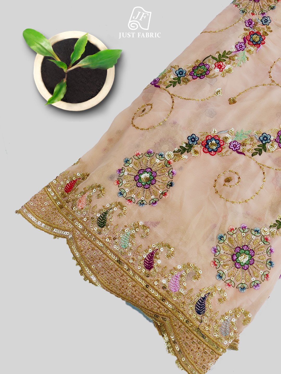 Sequins & Thread Work in Leheriya pattern All over on Georgette Fabric With Embroidery ( 44" Inch Width) JUST FABRIC