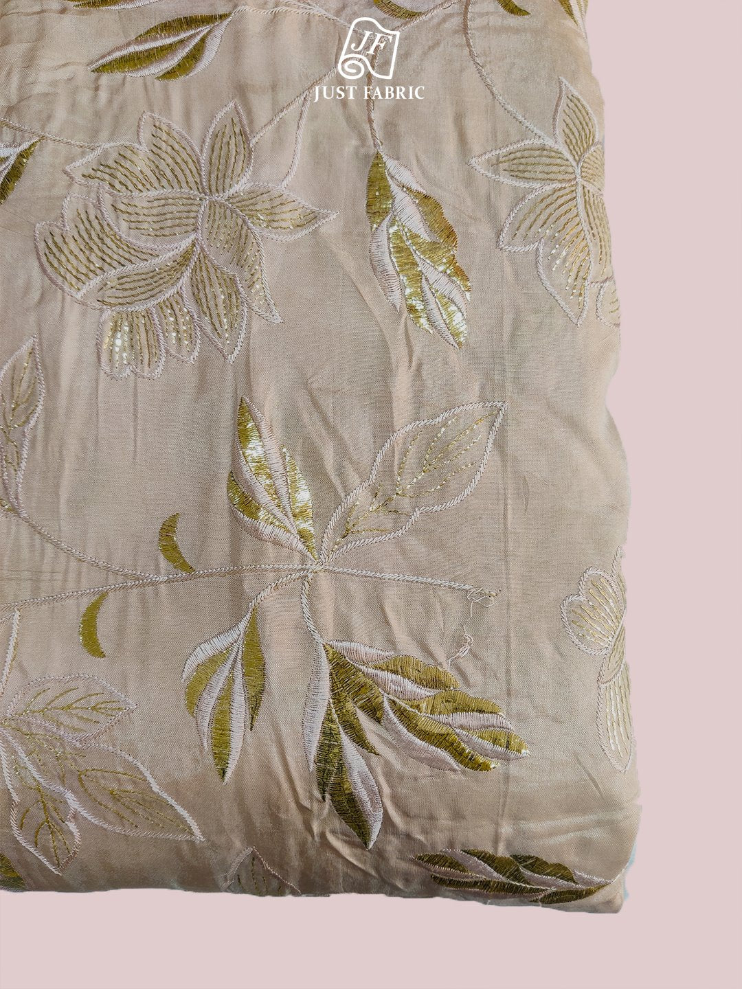 Thread & Golden  Foil work of Floral Jaal Allover on Upada Silk Fabric With Embroidery ( 44" Inch Width) JUST FABRIC