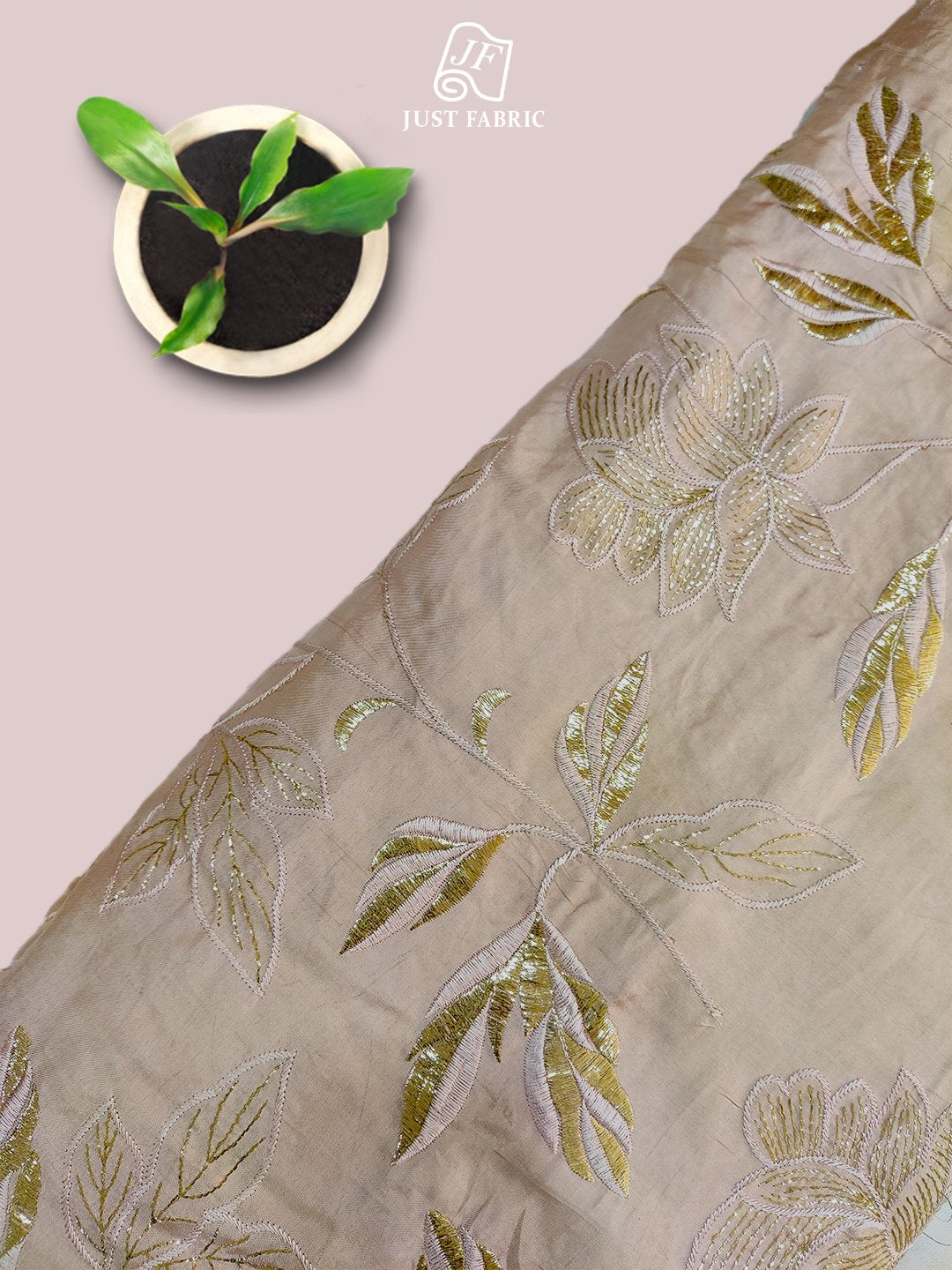 Thread & Golden  Foil work of Floral Jaal Allover on Upada Silk Fabric With Embroidery ( 44" Inch Width) JUST FABRIC