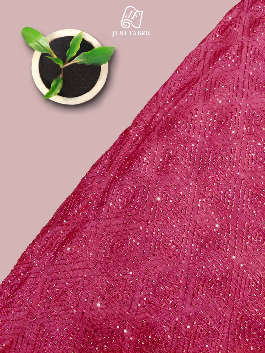 Thread & Sequins work of Diamond Jaal Allover on Upada Silk Fabric With Embroidery ( 44" Inch Width) JUST FABRIC