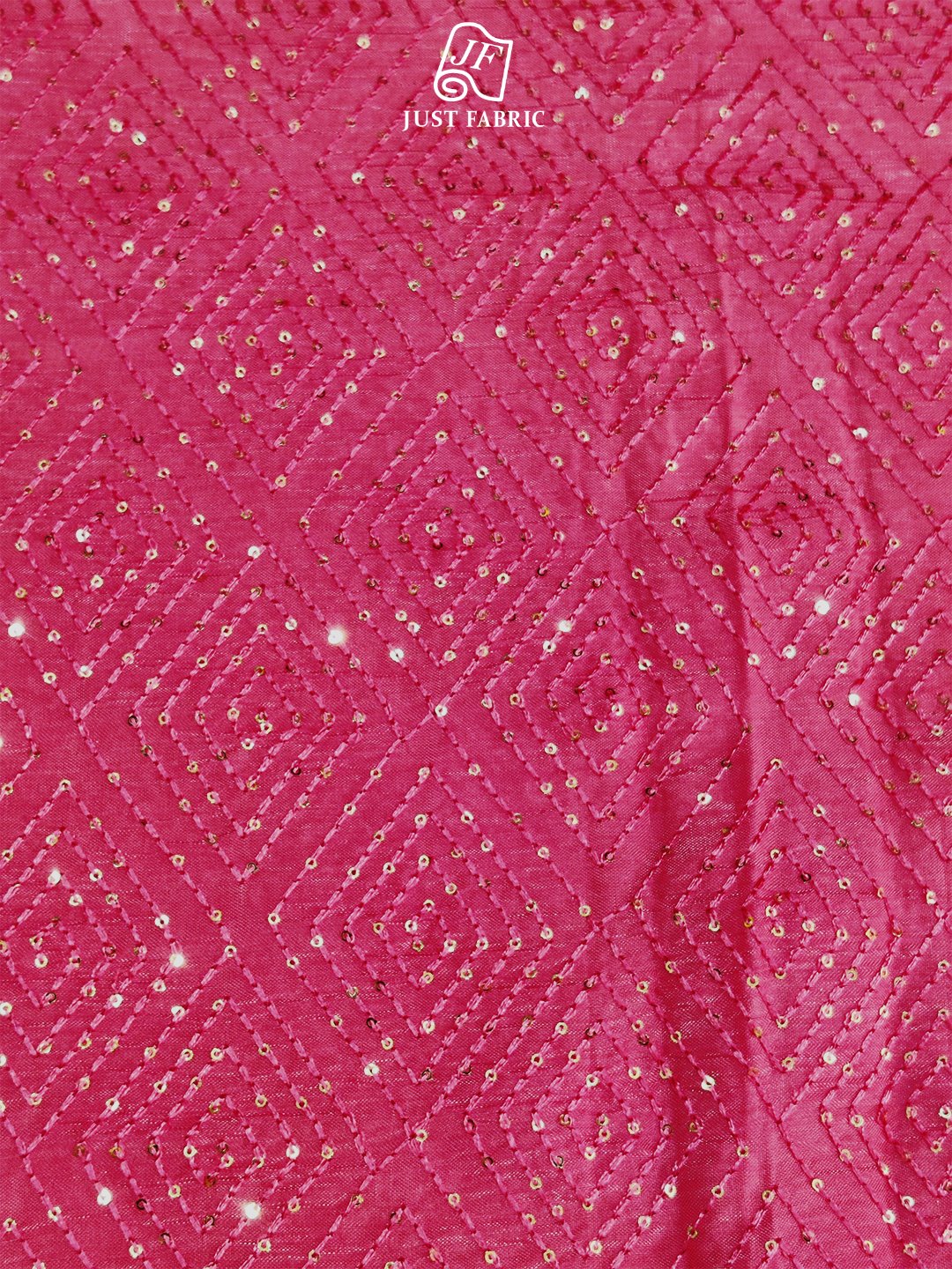 Thread & Sequins work of Diamond Jaal Allover on Upada Silk Fabric With Embroidery ( 44" Inch Width) JUST FABRIC