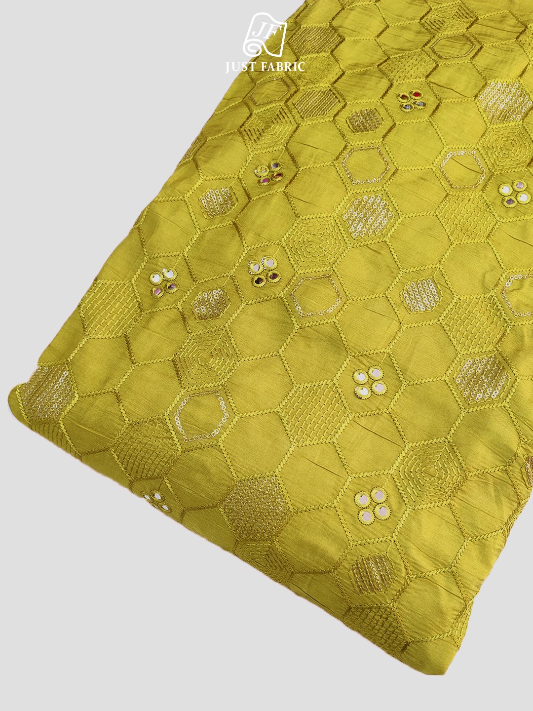 Thread work Hexagon Jaal on Upada Silk Fabric With Embroidery ( 44" Inch Width) JUST FABRIC