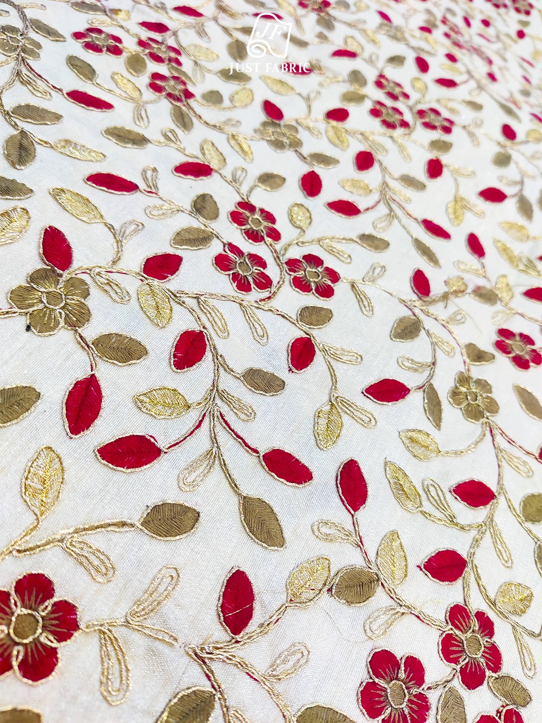 Thread work of Leaf Jaal Allover on Tusser Silk Fabric With Embroidery ( 56" Inch Width) JUST FABRIC