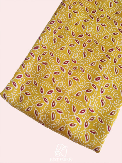 kalam kari Leaf Print Allover on Modal Silk Fabric  ( 44" Inch Width) JUST FABRIC